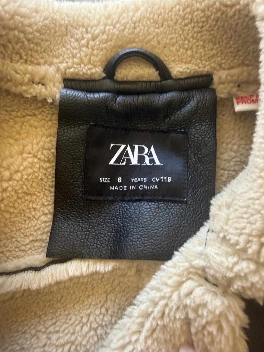 Zara Black Faux Leather Jacket with Cream Shearling Trim - Picture 2 of 2